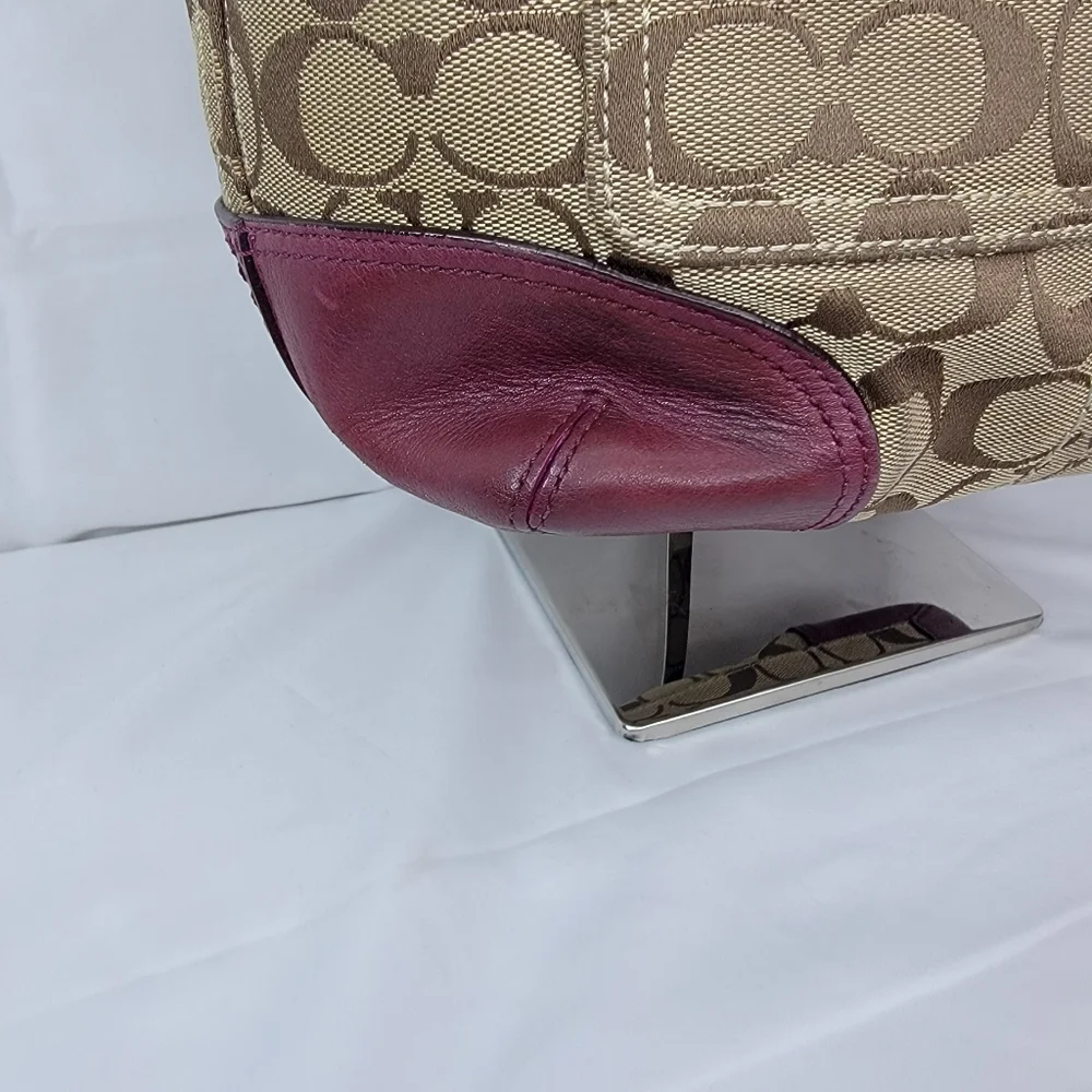Coach Signature Canvas and Leather Shoulder Bag - Brown‎ and Purple